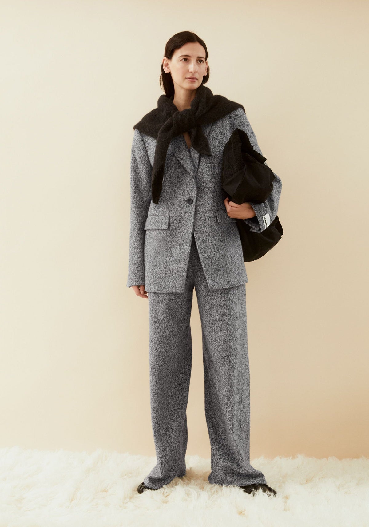 Tweed Barrel Pants - Mid Grey Melange/Oatmilk