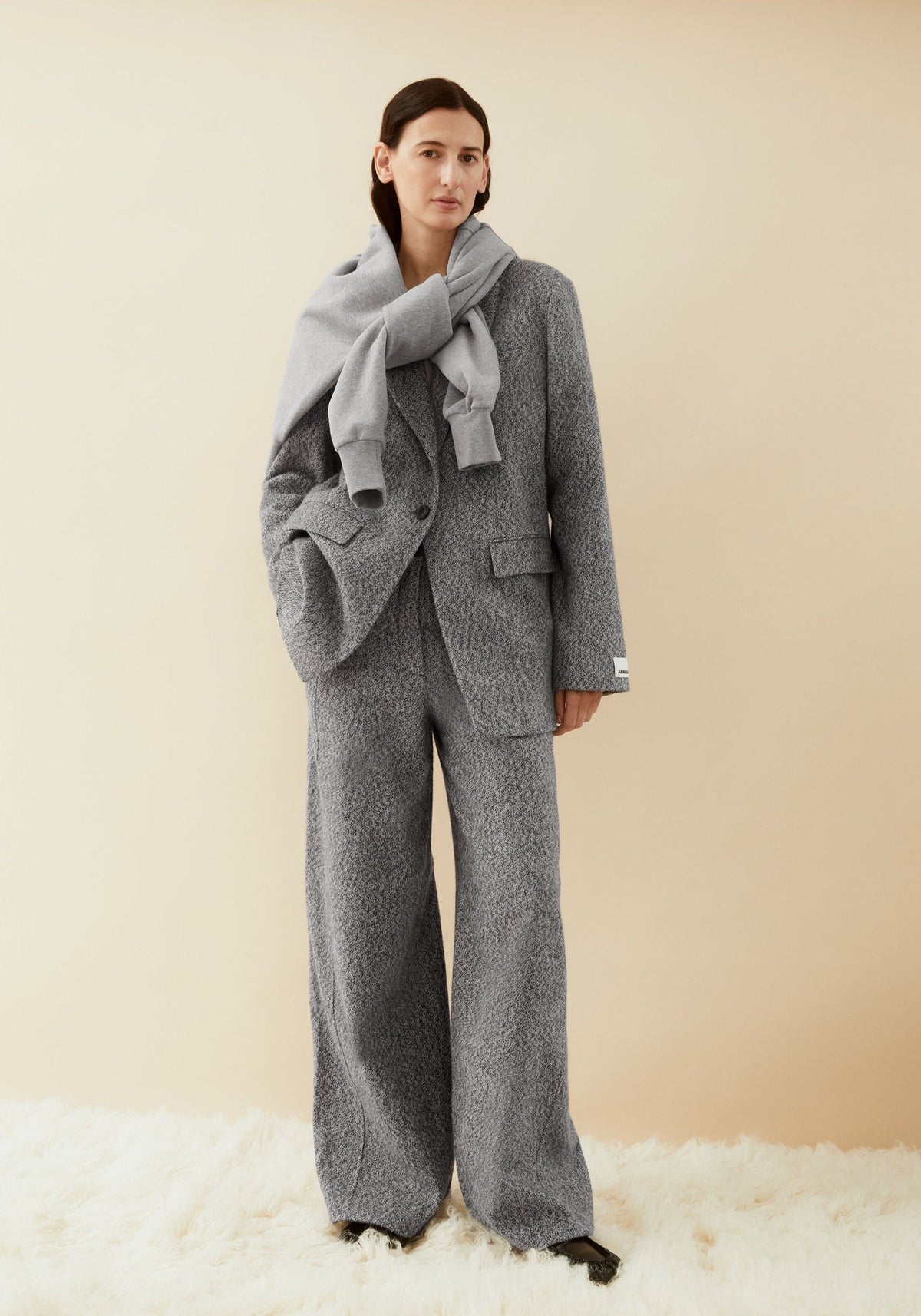 Tweed Oversized Blazer - Mid Grey Melange/Oatmilk