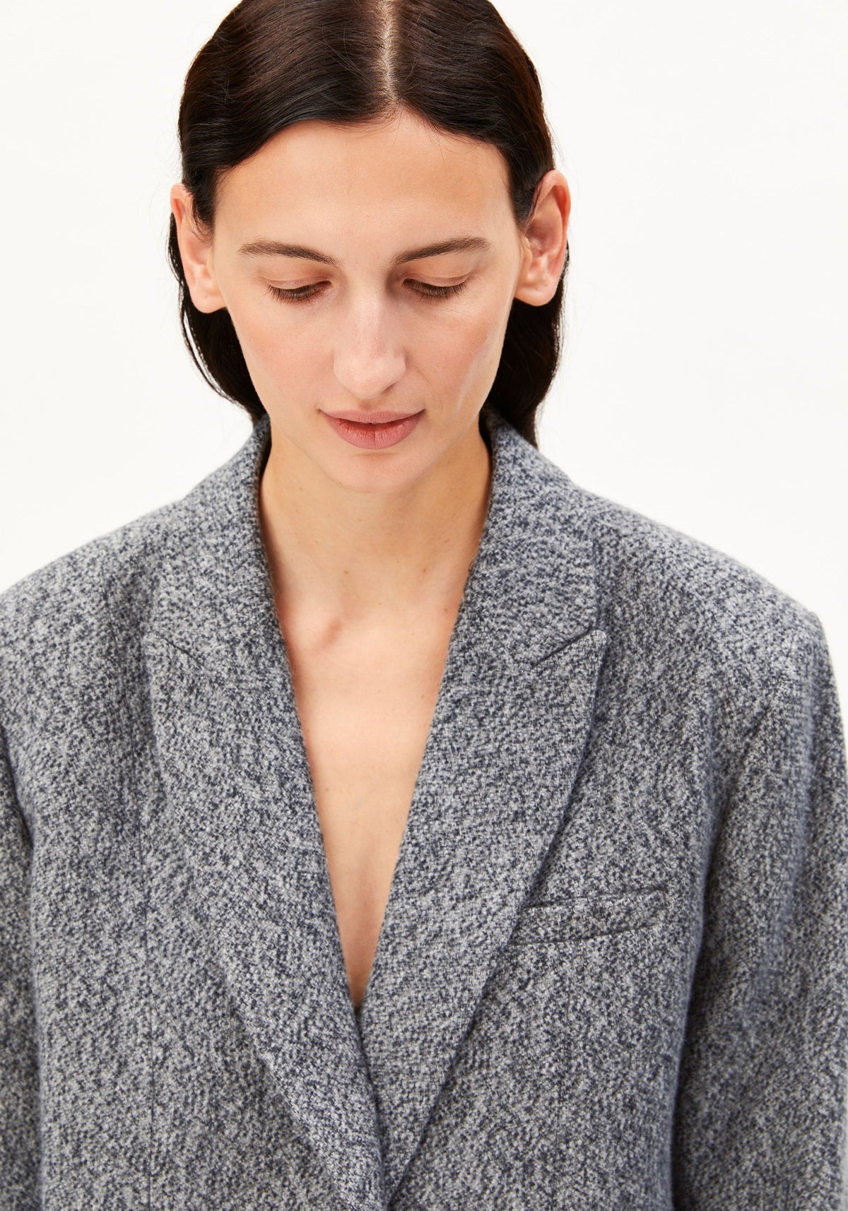 Tweed Oversized Blazer - Mid Grey Melange/Oatmilk