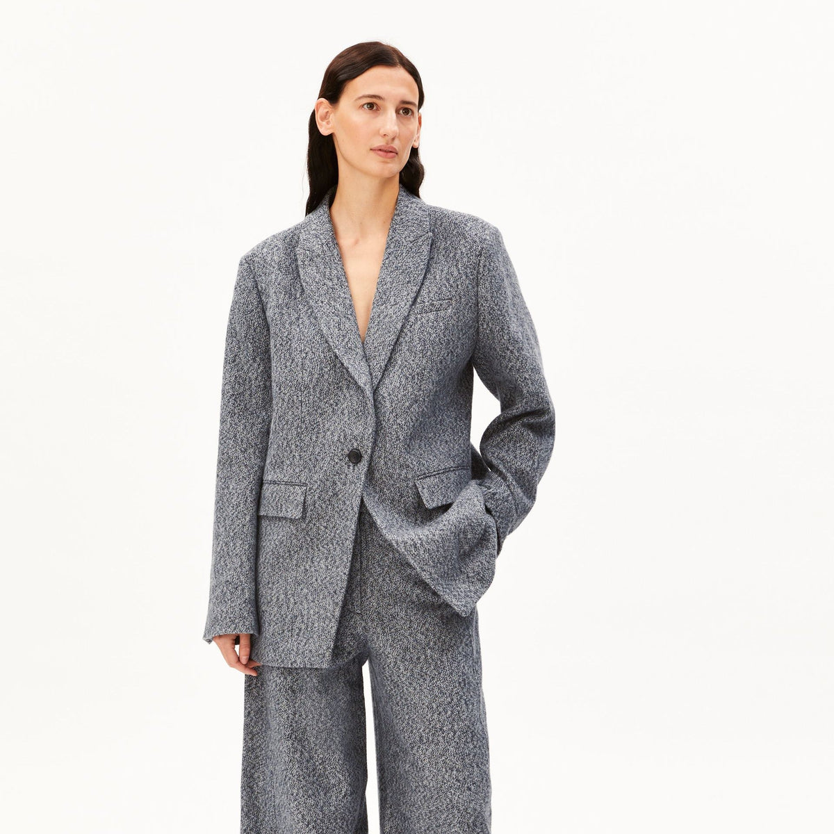 Tweed Oversized Blazer - Mid Grey Melange/Oatmilk