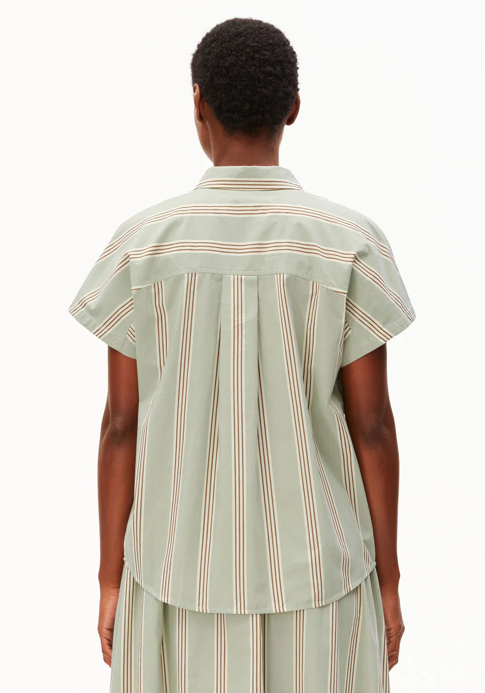 Larisaana Striped Poplin Blouse - Oatmilk/Dried Palm