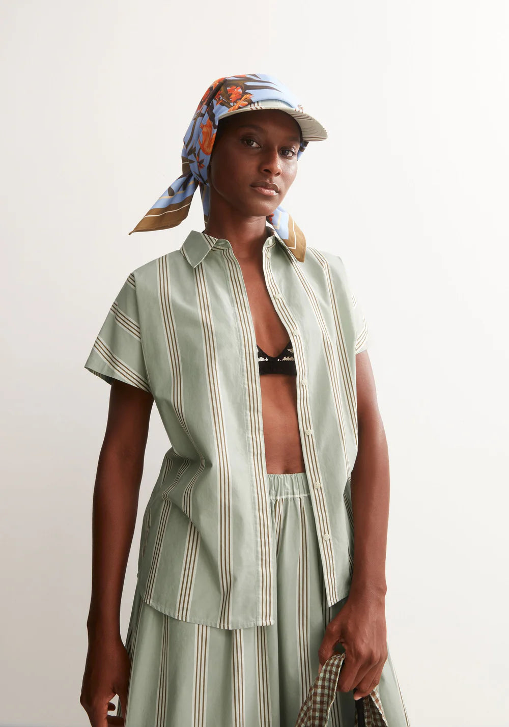 Larisaana Striped Poplin Blouse - Oatmilk/Dried Palm