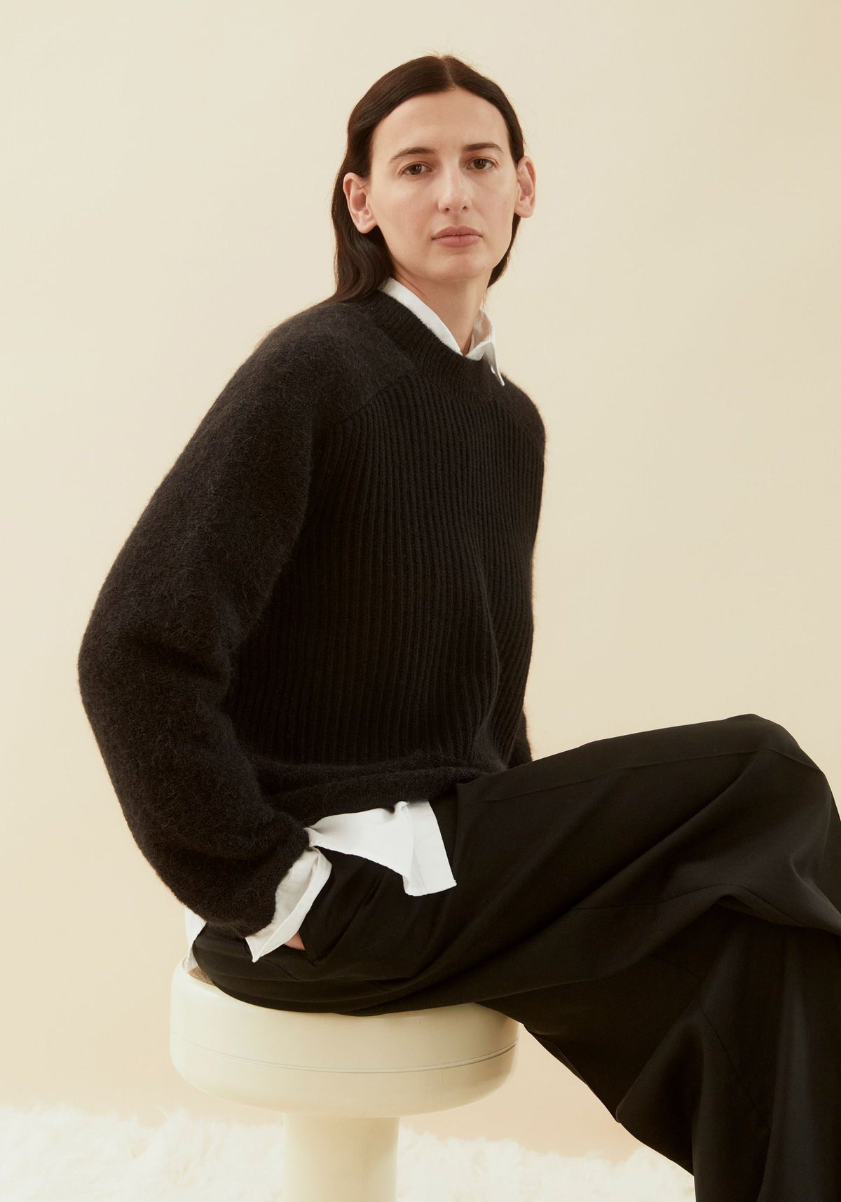 Alpaca Blend Knit Sweater - Black