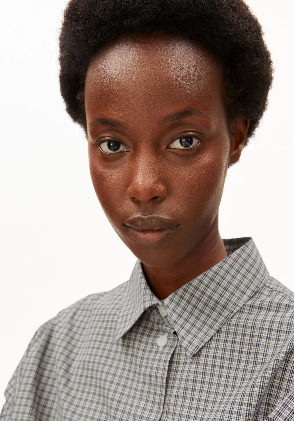 Mini Check Drawstring Blouse - Night Sky / Oatmilk