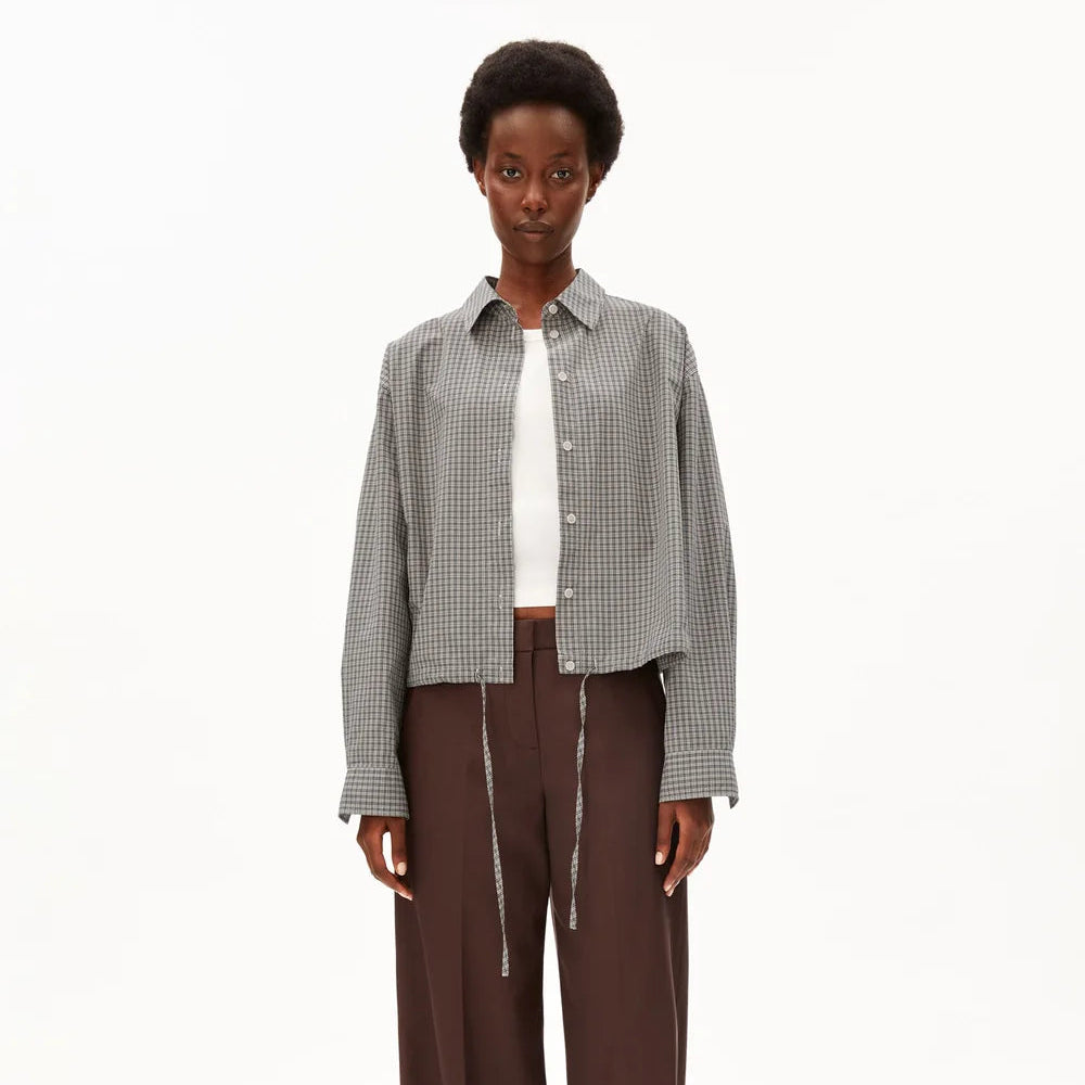 Mini Check Drawstring Blouse - Night Sky / Oatmilk