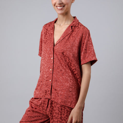 Jacquard Aloha Shirt  - Garnet