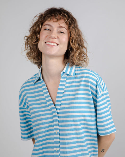 Striped Cropped Blouse - Blue