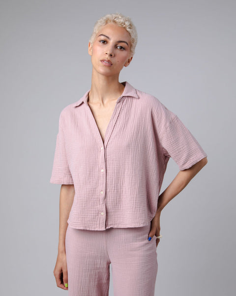 Bubble Cropped Blouse - Pink