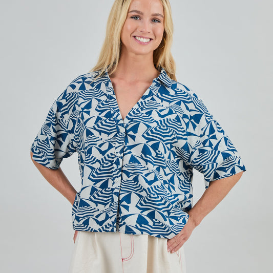Sombrilla Oversized Cropped Blouse - Blue