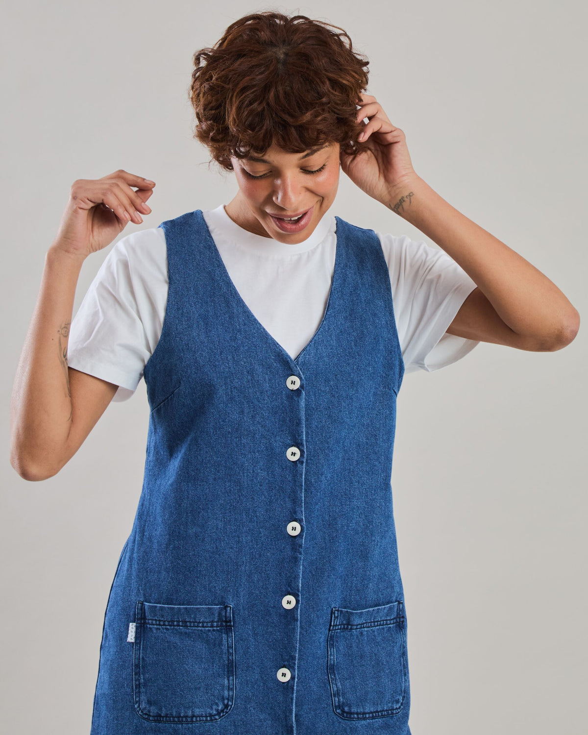 Pichi Short Dress - Washed Denim Blue