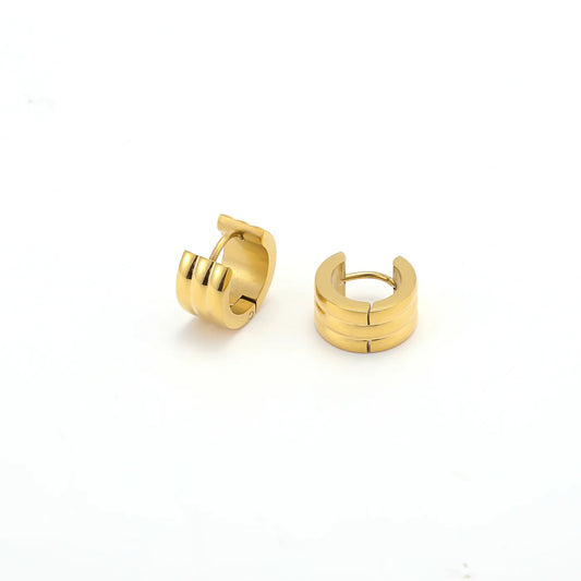 Ruby Triple Huggie Hoop Earrings - Gold