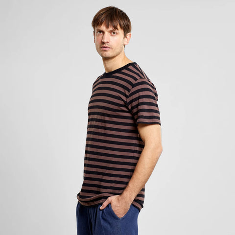 Dedicated Stockholm T-shirt Stripes - Black/Bag Brown