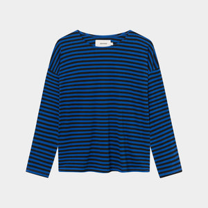 LAST ONE in M - Humledal Stripes Top - Black/Surf Blue