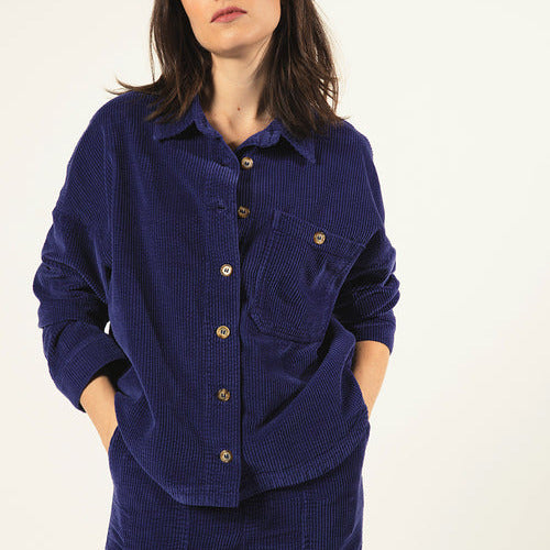 LAST ONE in M - Ayana Velours Shirt - Navy