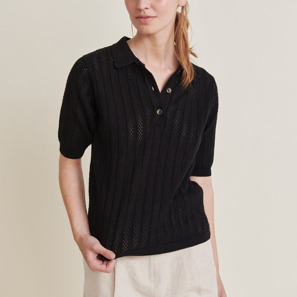 LAST ONE in S - Basic Apparel Tricia Polo - Black