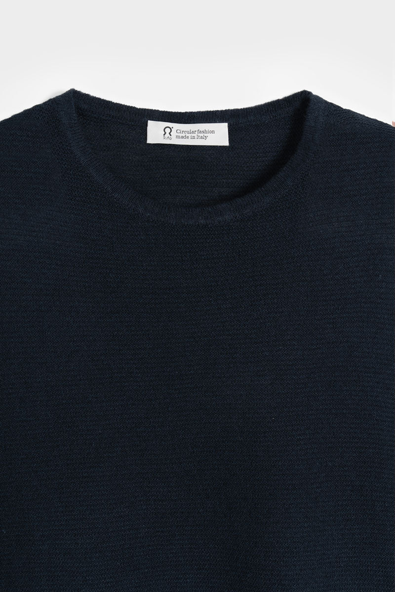 Alma  Recycled Linen Knit Top - Blue Mora