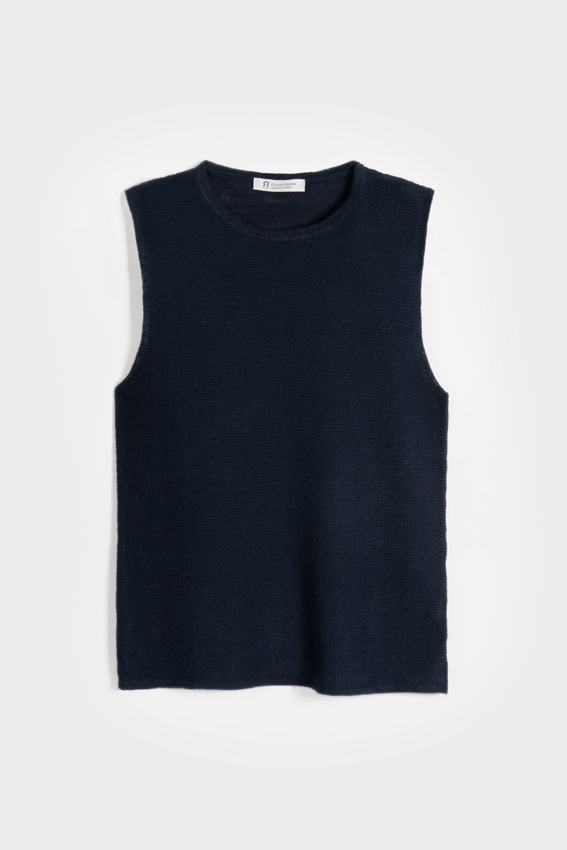 Alma  Recycled Linen Knit Top - Blue Mora