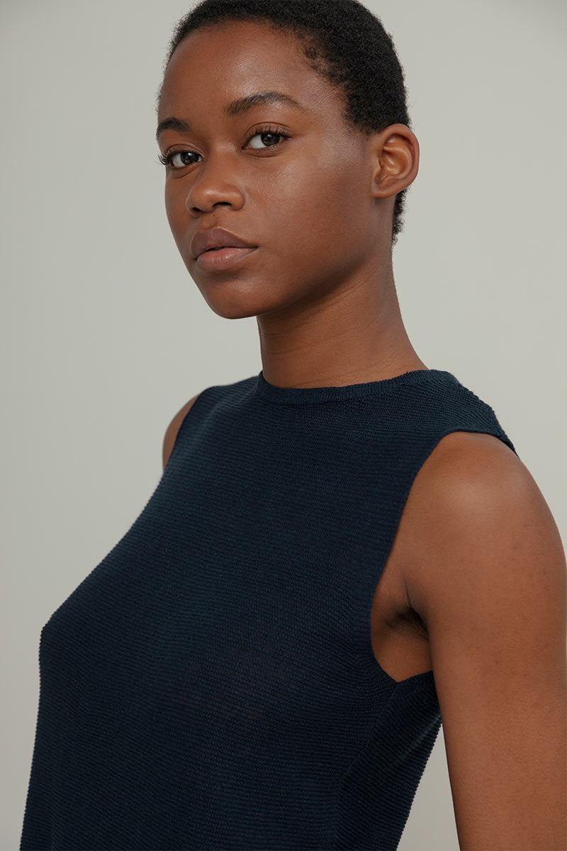 Alma  Recycled Linen Knit Top - Blue Mora