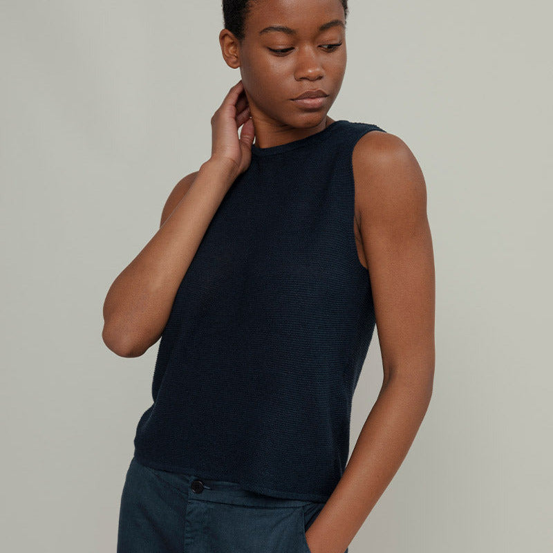 Alma  Recycled Linen Knit Top - Blue Mora
