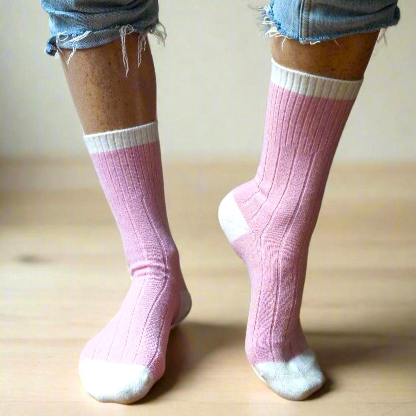 Merino Wool Socks with Bands - Pink