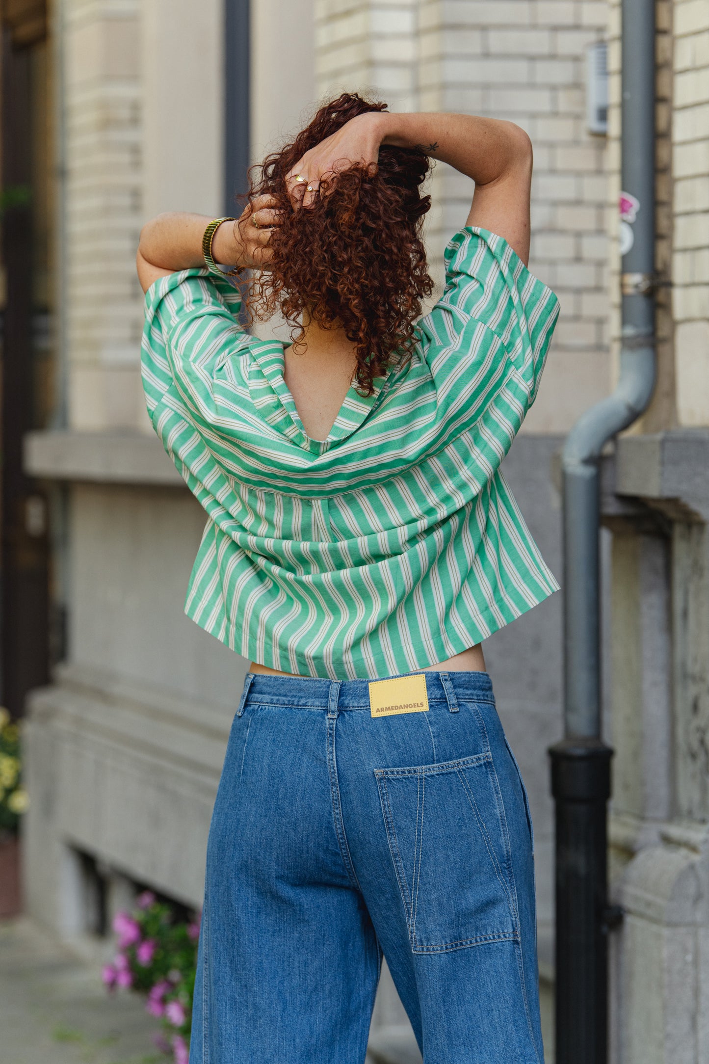 Linen Blend Loose Denim Pants - Sea Salt