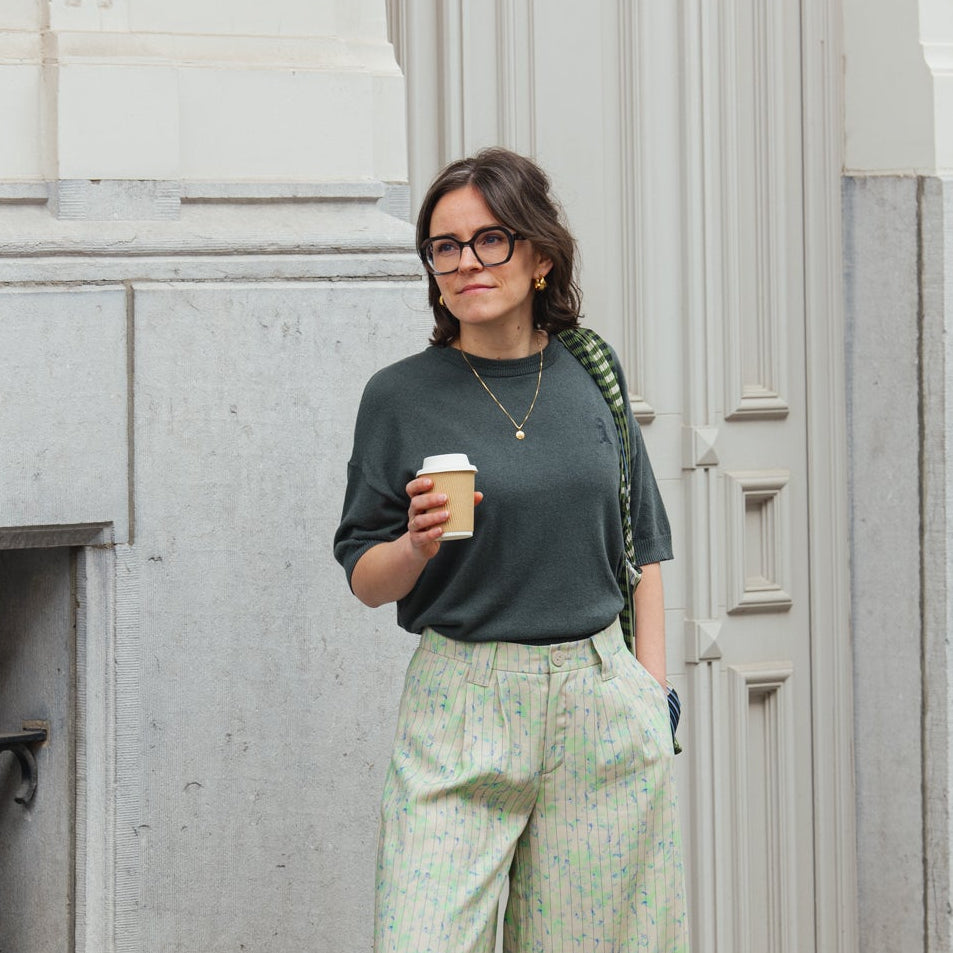 LAST ONE IN S- Linen Blend Knit Sweater - Space Steel