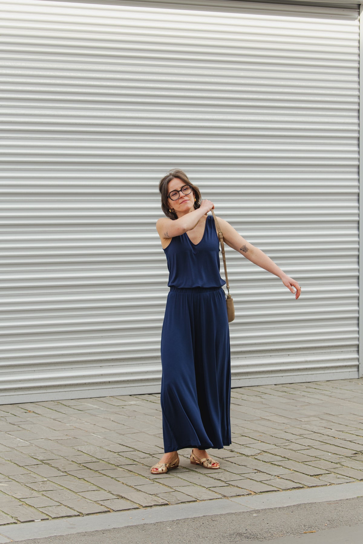 V-Neck Jersey Top - Tinted Navy