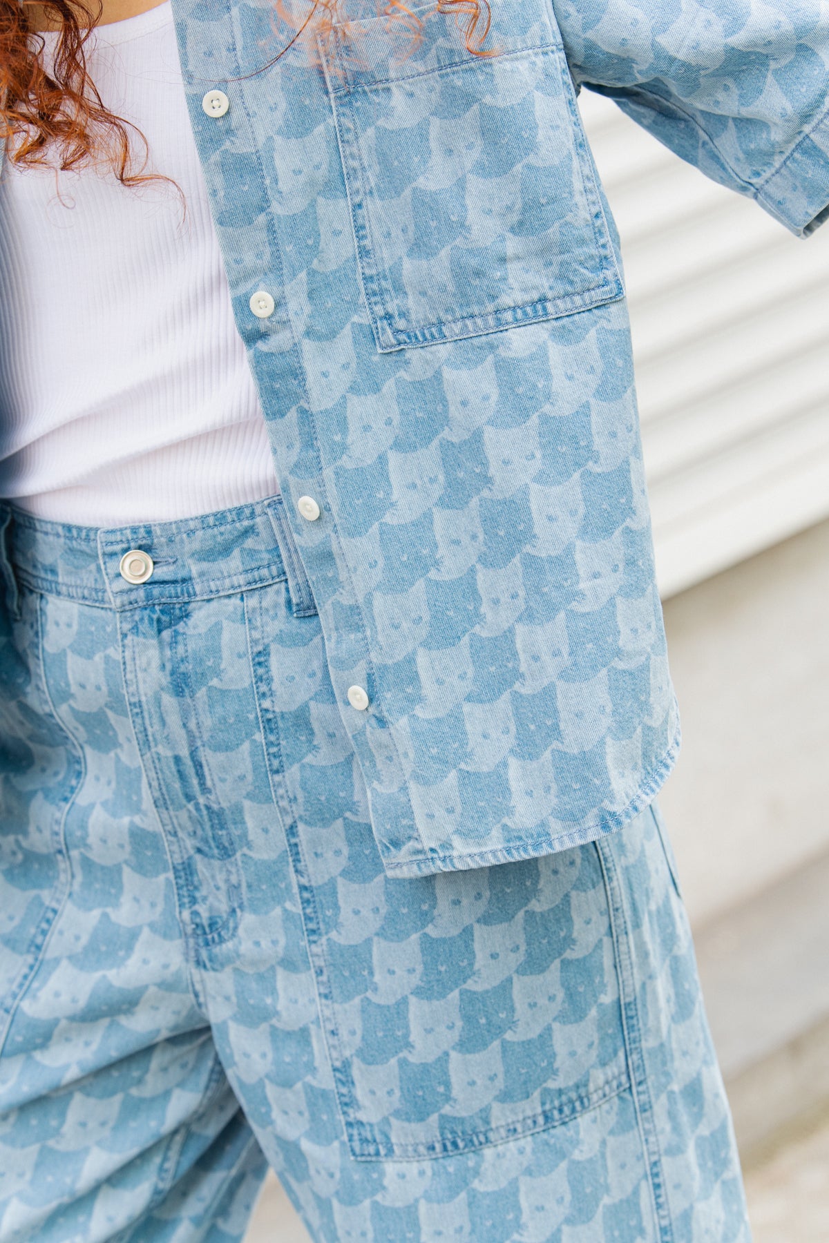 Stensvik Shirt Pepita Cats - Light Blue
