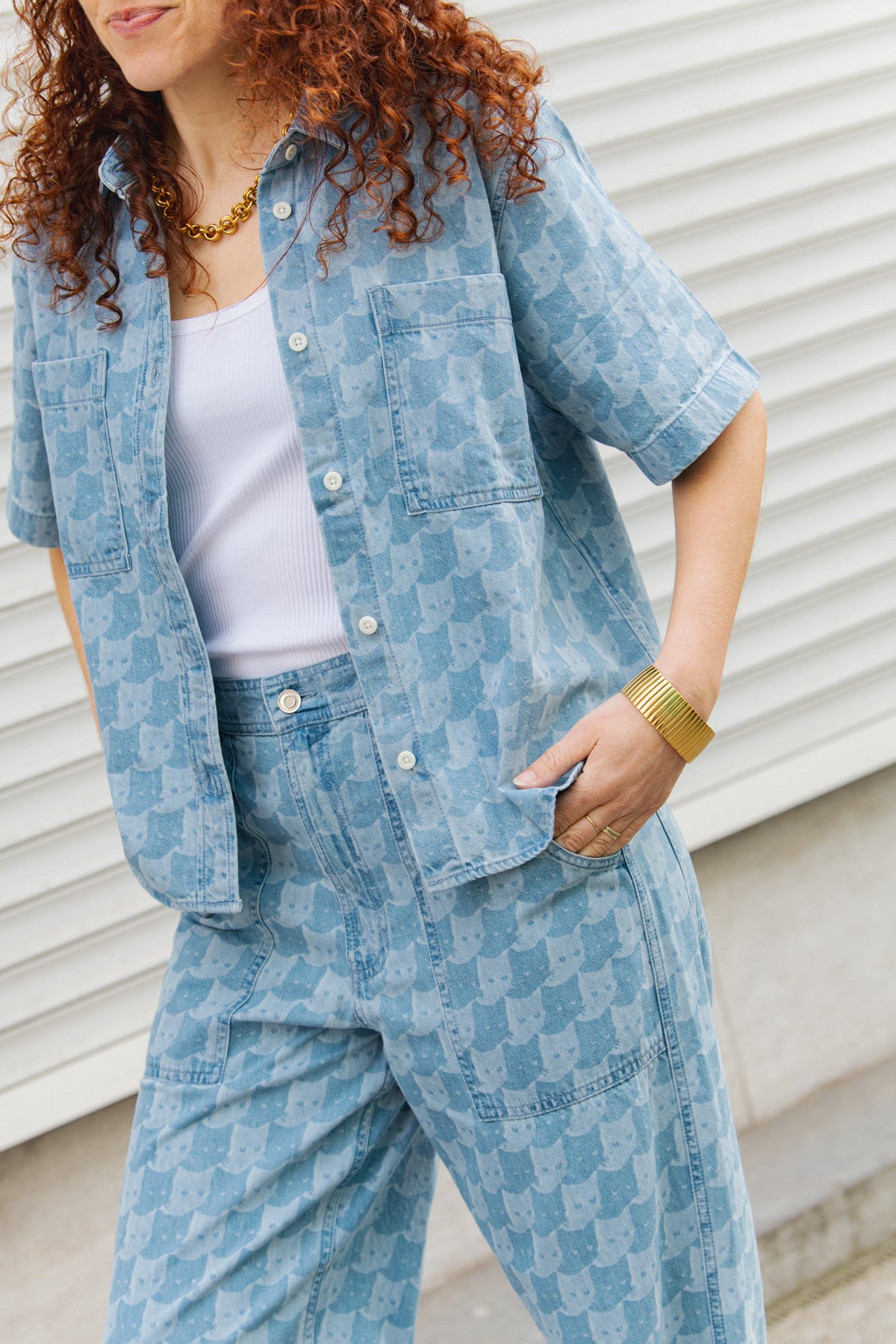 Stensvik Shirt Pepita Cats - Light Blue