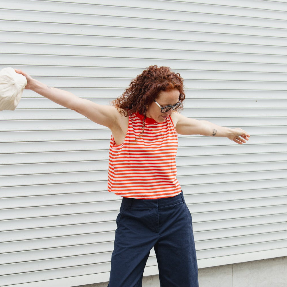 LAST ONE in M - Namsos Stripes Top - Grenadine Red