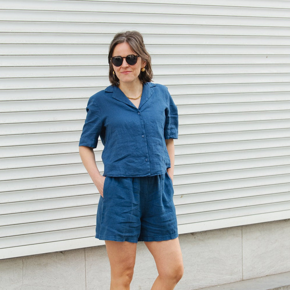 LAST ONE in XL - Clementine Linen Shorts - Blazing Blue