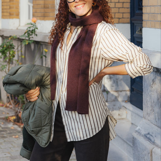Stripe Loose Shirt Blouse - Oatmilk/Claystone