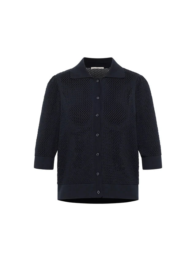 Short-Sleeved Knitted Cardigan - Midnight