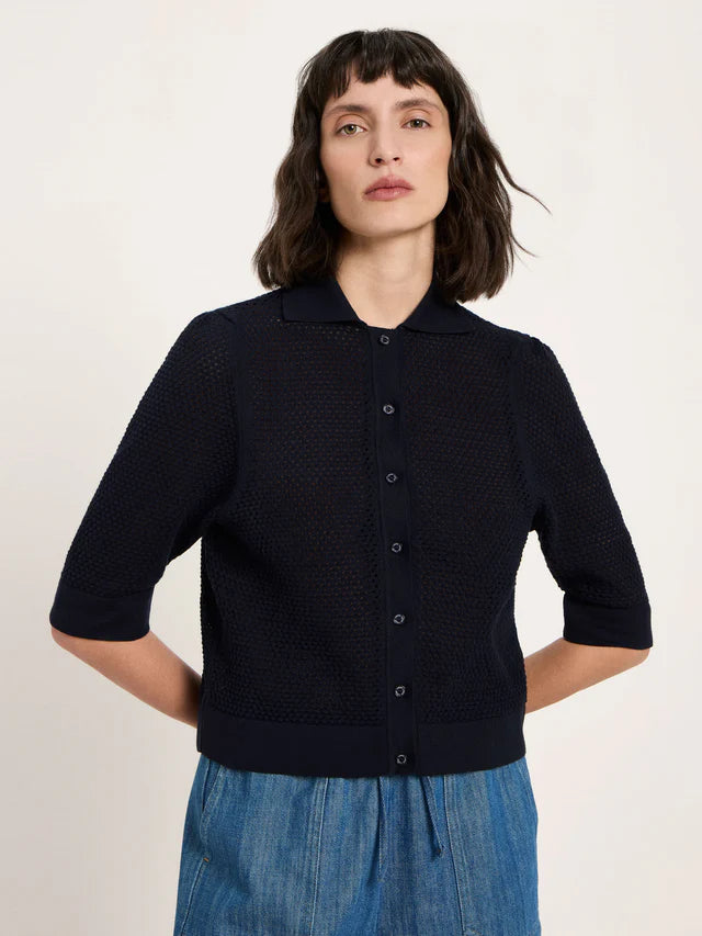Short-Sleeved Knitted Cardigan - Midnight