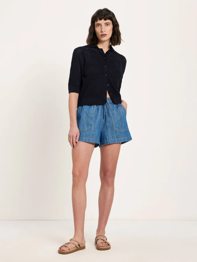 Short-Sleeved Knitted Cardigan - Midnight