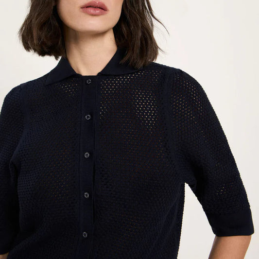 Short-Sleeved Knitted Cardigan - Midnight