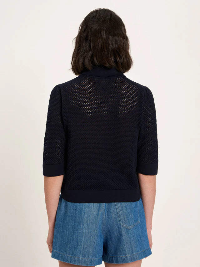 Short-Sleeved Knitted Cardigan - Midnight