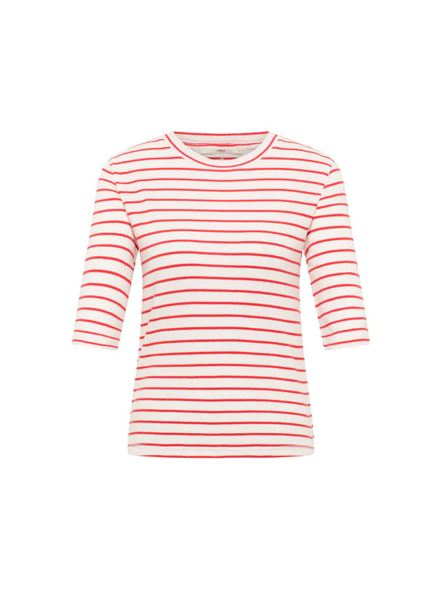 LAST ONE IN 40- Half Sleeve Striped Top - Creme/Lava Red