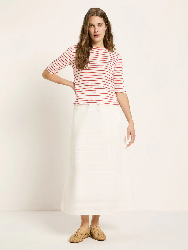 LAST ONE IN 40- Half Sleeve Striped Top - Creme/Lava Red