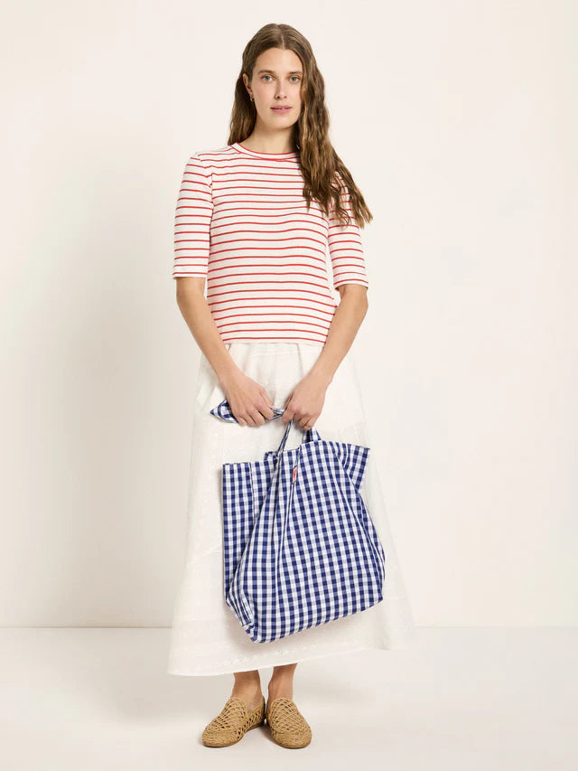 LAST ONE IN 40- Half Sleeve Striped Top - Creme/Lava Red