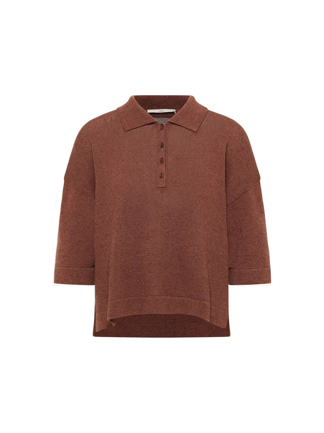 LAST ONE IN 38- Short-Sleeved Knitted Polo Shirt - Dark Mocca