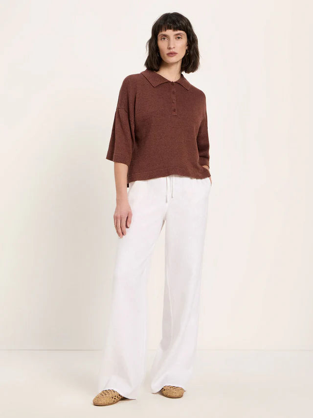 LAST ONE IN 38- Short-Sleeved Knitted Polo Shirt - Dark Mocca