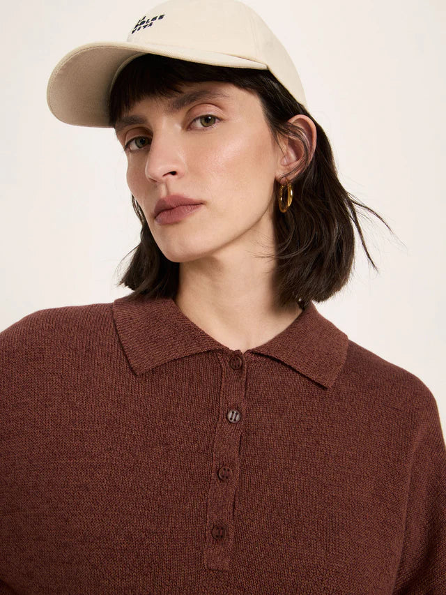 LAST ONE IN 38- Short-Sleeved Knitted Polo Shirt - Dark Mocca