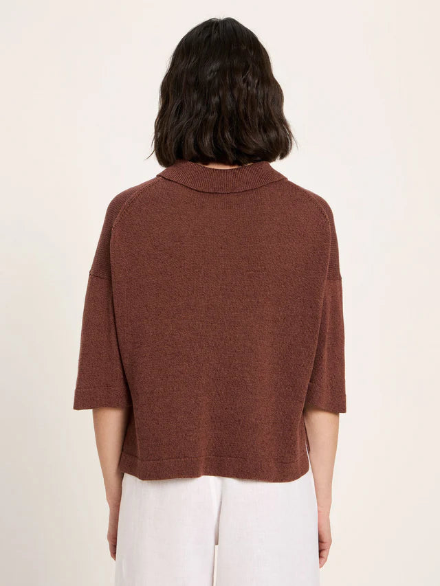 LAST ONE IN 38- Short-Sleeved Knitted Polo Shirt - Dark Mocca