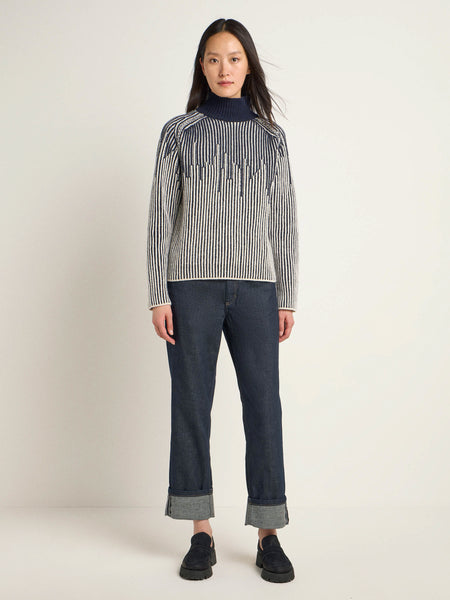 LAST ONE in 38 - Textured Wool Jumper - Off-white / Midnight Melange