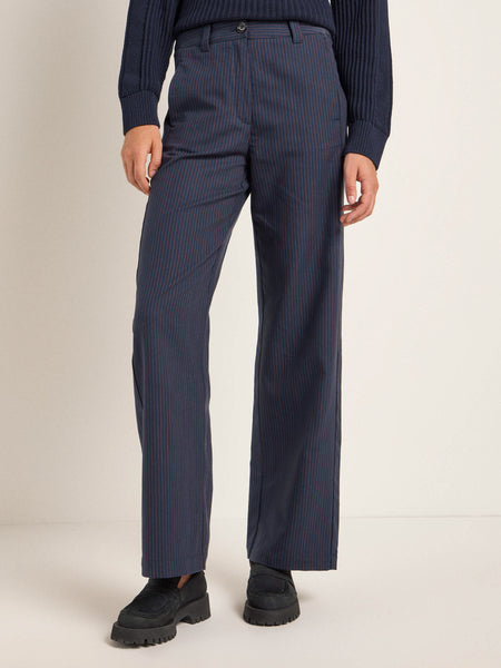 LAST ONE in 36 - Marlene Pinstripe Trousers - Navy/Gingerbread