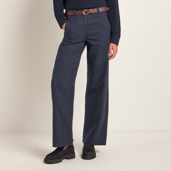 LAST ONE in 36 - Marlene Pinstripe Trousers - Navy/Gingerbread