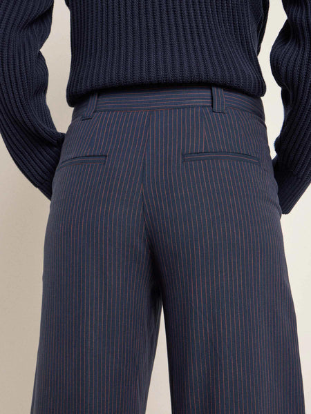 LAST ONE in 36 - Marlene Pinstripe Trousers - Navy/Gingerbread