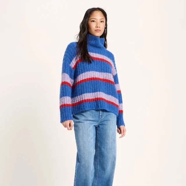Chunky Knit Sweater - Blue Violet Stripe