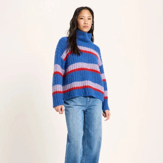 Chunky Knit Sweater - Blue Violet Stripe